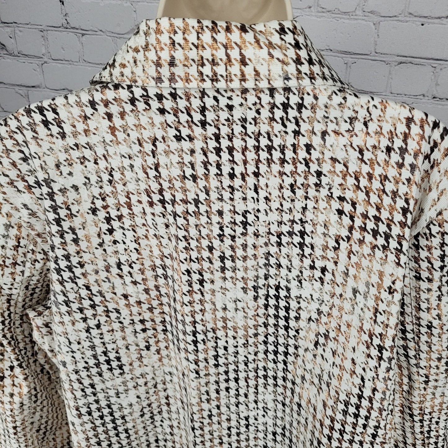 Chico's Brown Metallic Houndstooth Lightweight Full Zip Moto Jacket Size 3 US 16