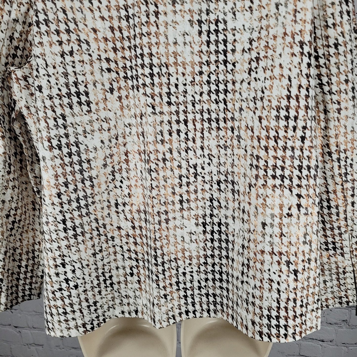 Chico's Brown Metallic Houndstooth Lightweight Full Zip Moto Jacket Size 3 US 16