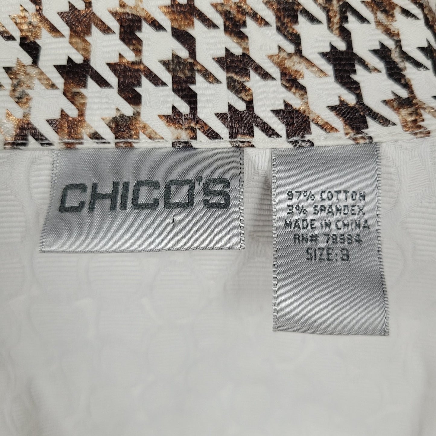 Chico's Brown Metallic Houndstooth Lightweight Full Zip Moto Jacket Size 3 US 16
