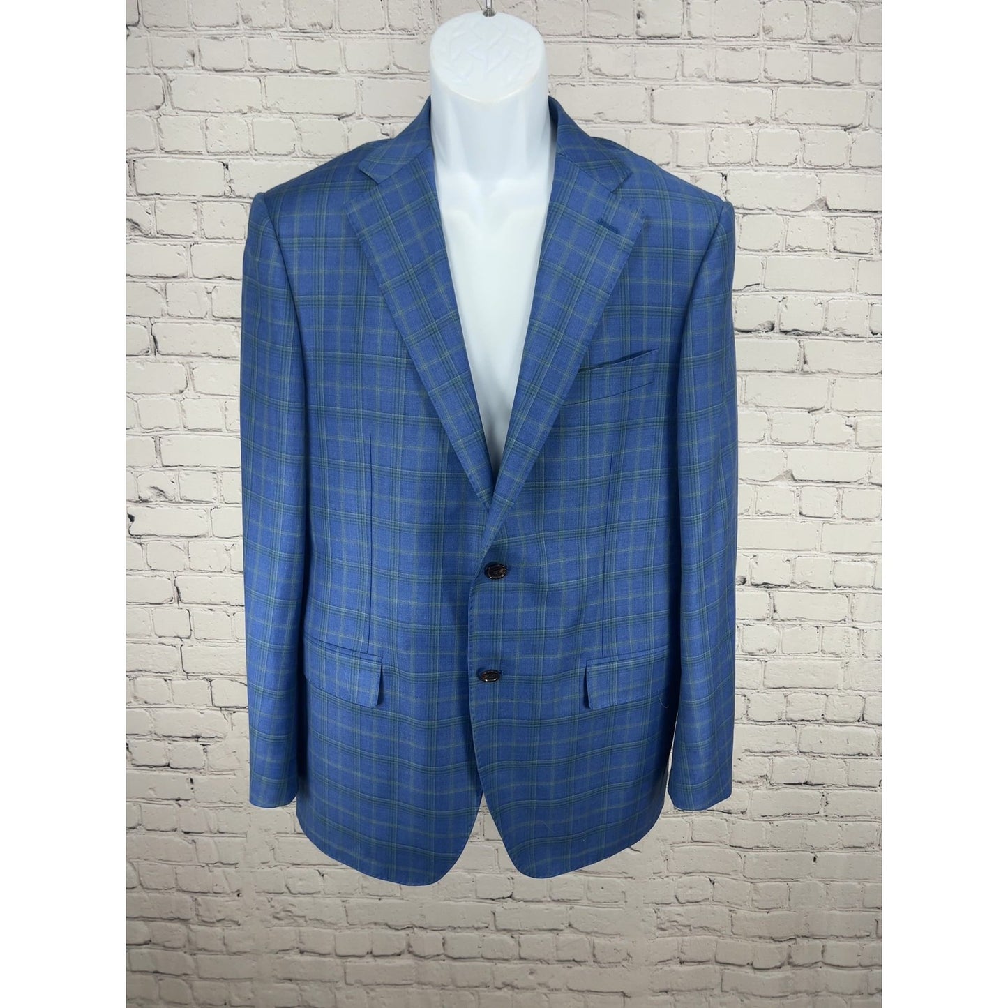 Cardinal of Canada Blue Green Plaid Wool Reda 2 Button Blazer Sport Coat 40R