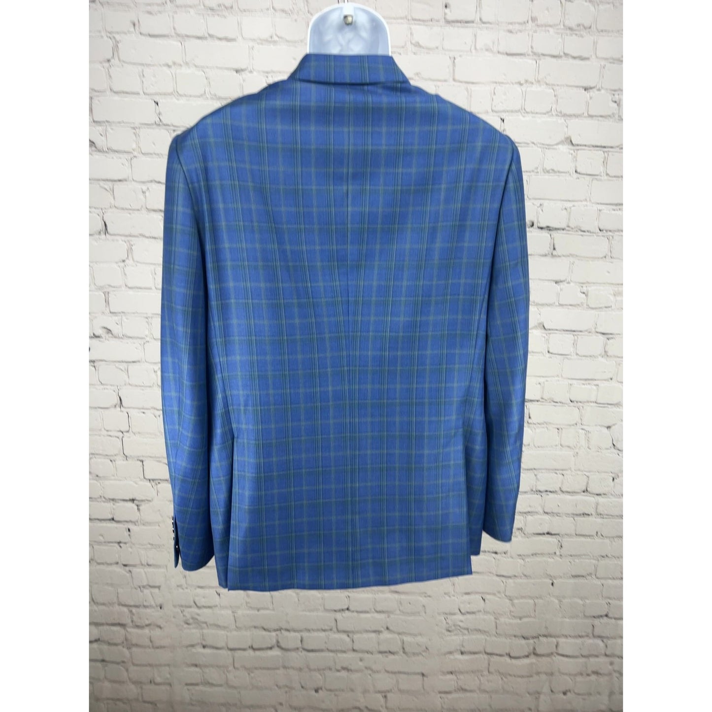 Cardinal of Canada Blue Green Plaid Wool Reda 2 Button Blazer Sport Coat 40R