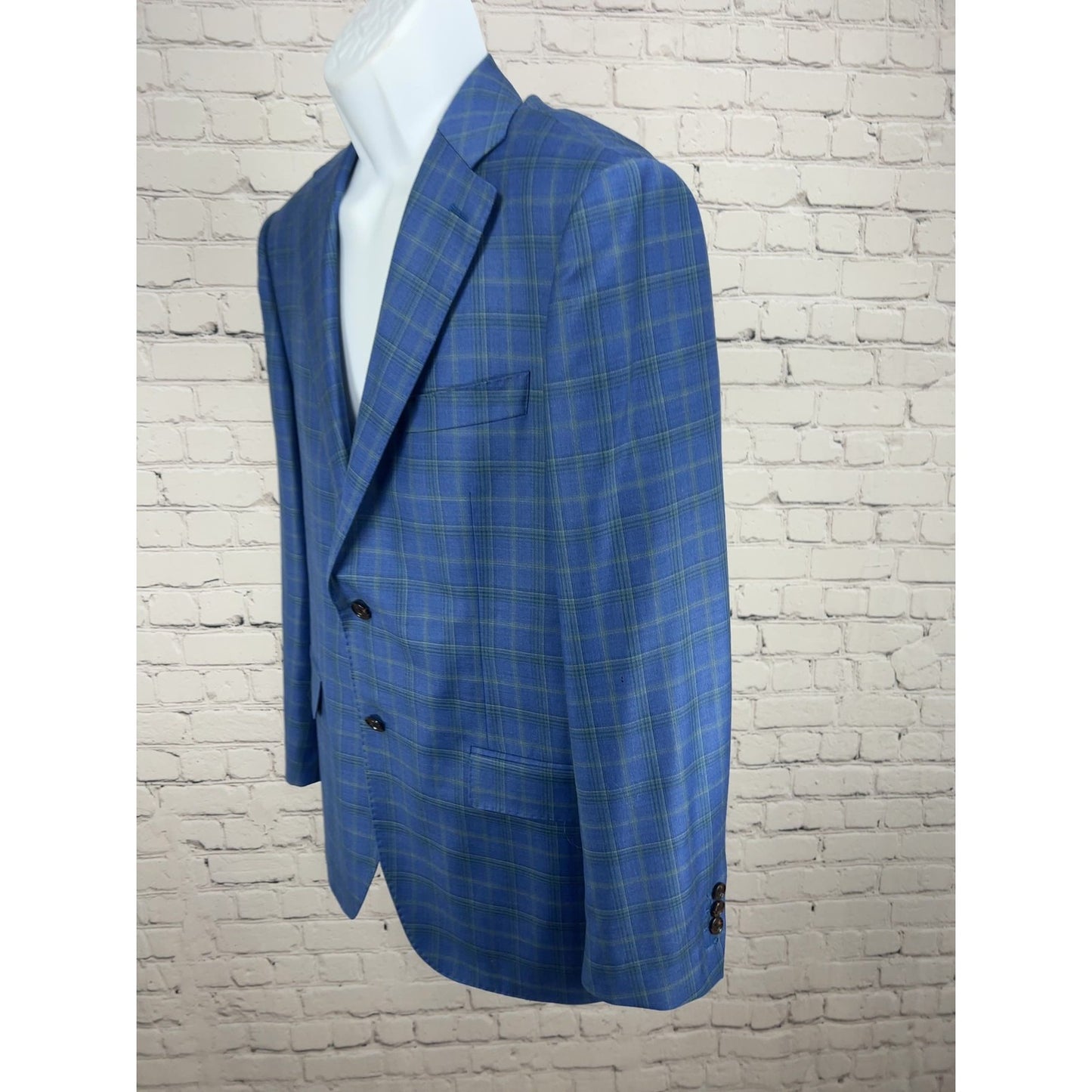 Cardinal of Canada Blue Green Plaid Wool Reda 2 Button Blazer Sport Coat 40R