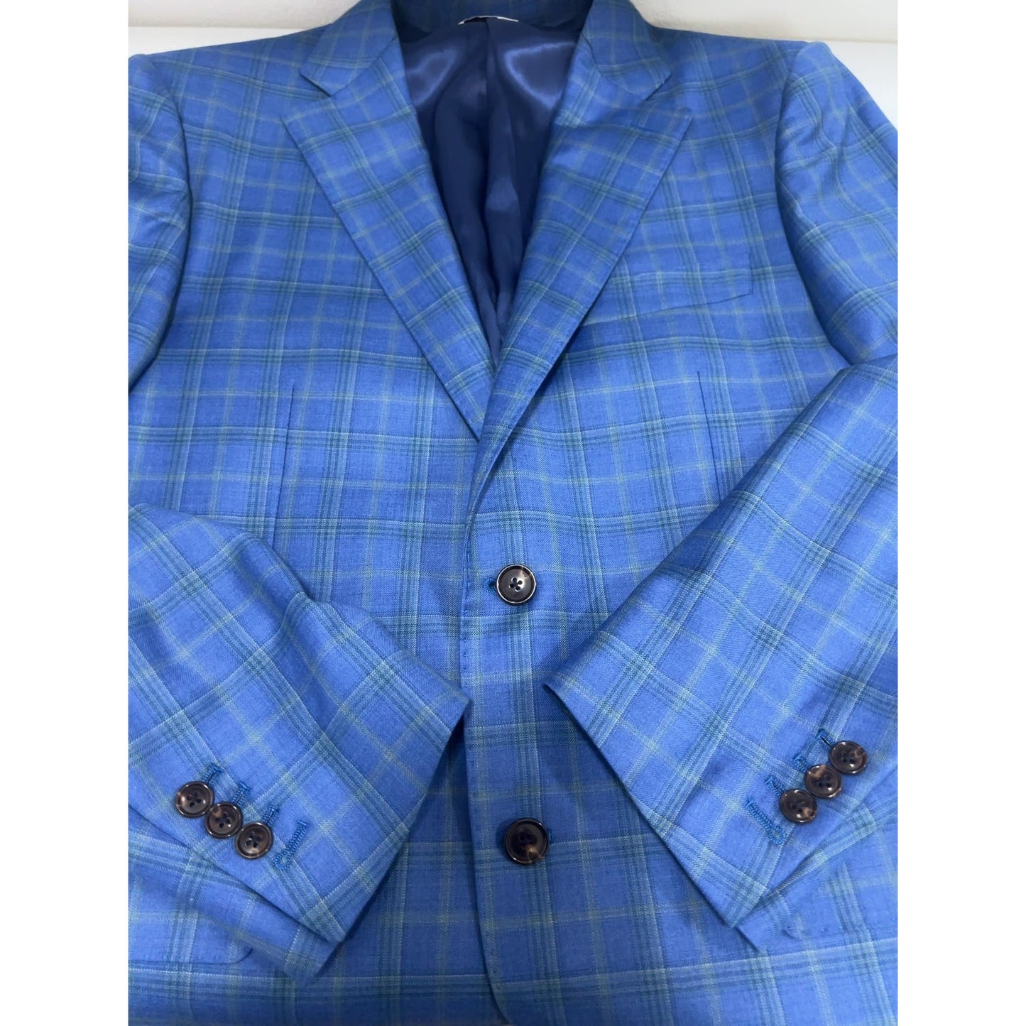 Cardinal of Canada Blue Green Plaid Wool Reda 2 Button Blazer Sport Coat 40R