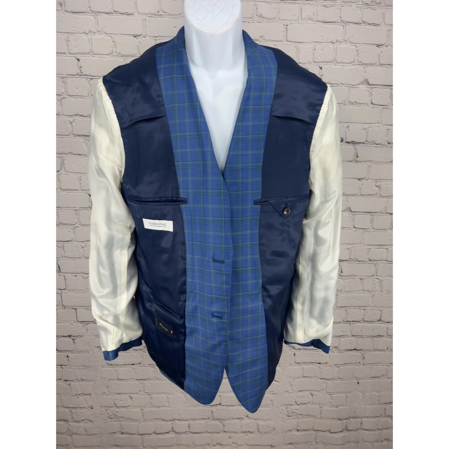 Cardinal of Canada Blue Green Plaid Wool Reda 2 Button Blazer Sport Coat 40R