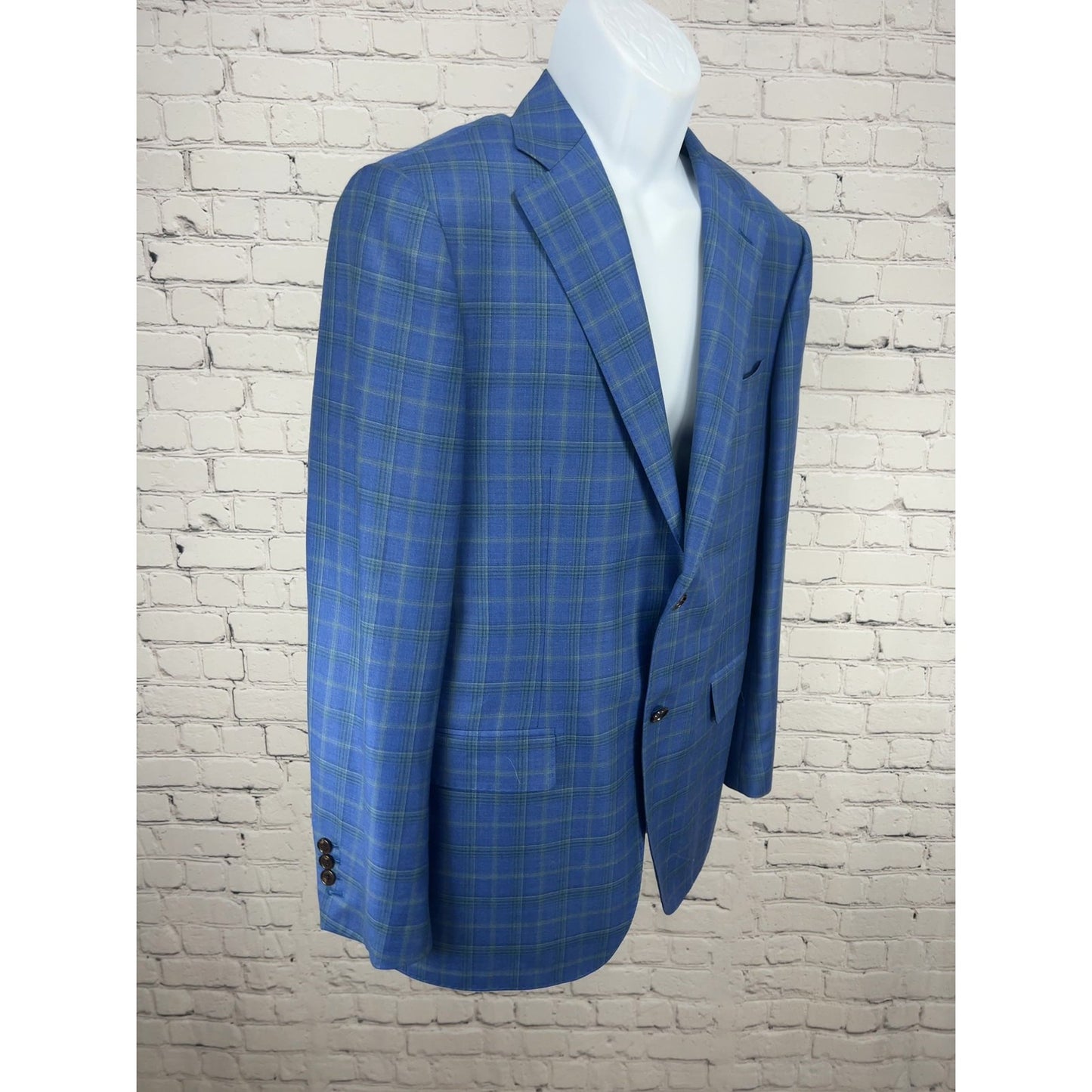 Cardinal of Canada Blue Green Plaid Wool Reda 2 Button Blazer Sport Coat 40R
