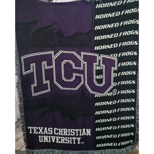 TCU Texas Christian University Purple Black Horned Frogs Throw Blanket 54x41"