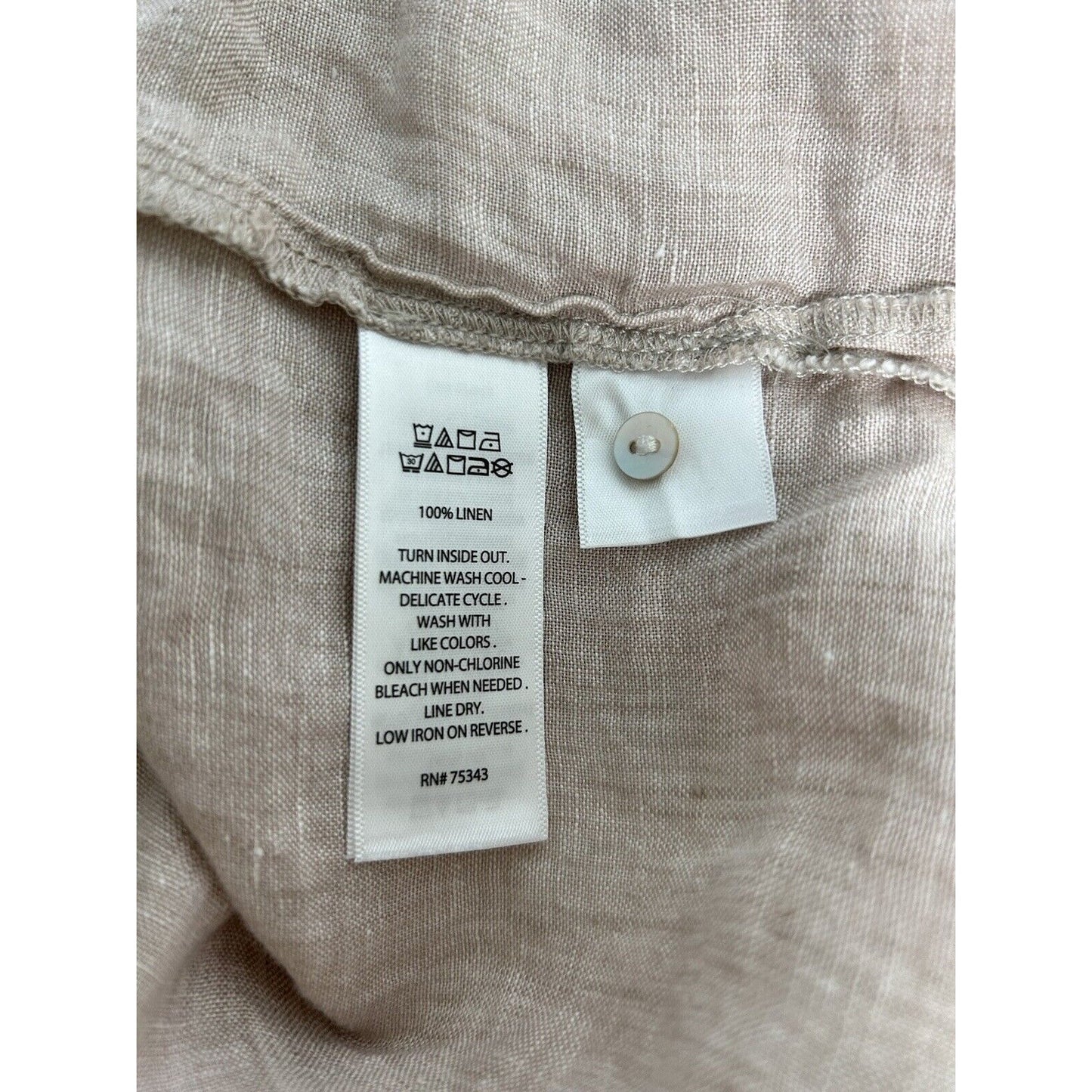 Tahari Dusty Rose 100% Linen Short Sleeve Boxy Oyster Shell Button Up Top L