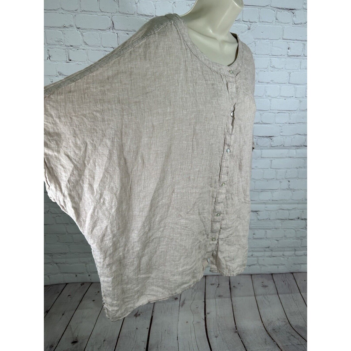 Tahari Dusty Rose 100% Linen Short Sleeve Boxy Oyster Shell Button Up Top L