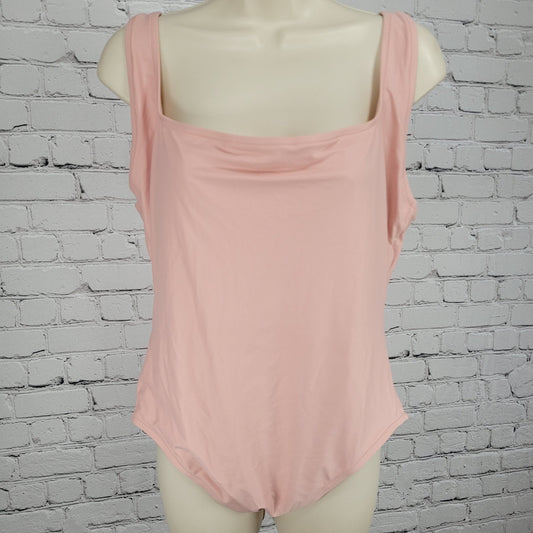 NWT Madewell Pink Backless Square Neck Lined One Piece Swimsuit Size Large L