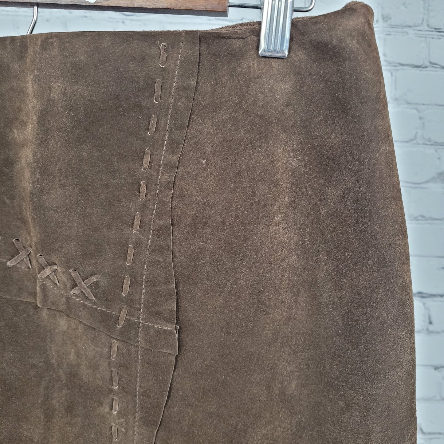 Nancy Bolen City Girl Brown Genuine Washable Suede Midi Skirt Size 10 (30x31)