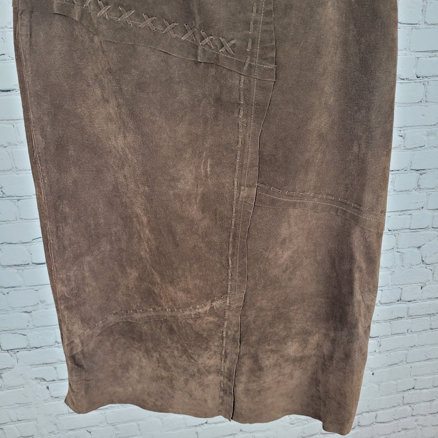 Nancy Bolen City Girl Brown Genuine Washable Suede Midi Skirt Size 10 (30x31)