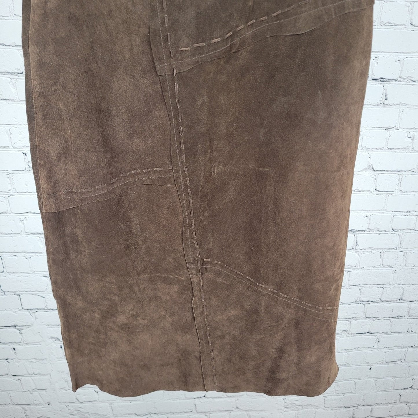 Nancy Bolen City Girl Brown Genuine Washable Suede Midi Skirt Size 10 (30x31)