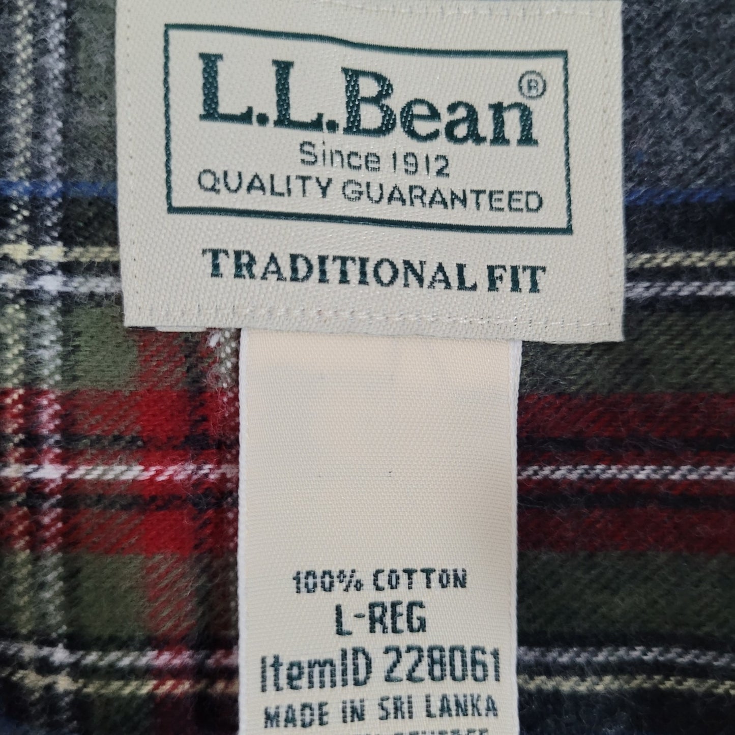 LL Bean Grey Plaid Flannel Traditional Fit Button Down Collar Shirt Size Large L