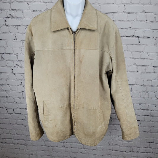 Boston Harbour Beige Genuine Suede Leather Inner Pockets Full Zip Jacket Size XL