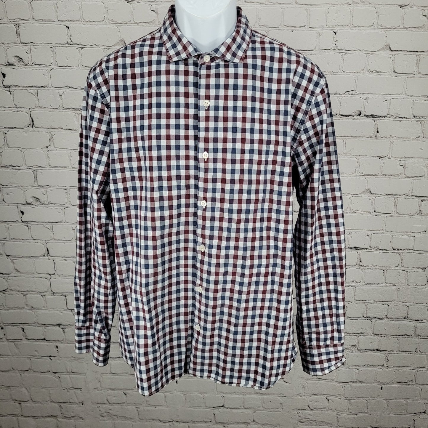 Bonobos Red Blue Check 100% Cotton Slim Fit Button Up Long Sleeve Shirt XL