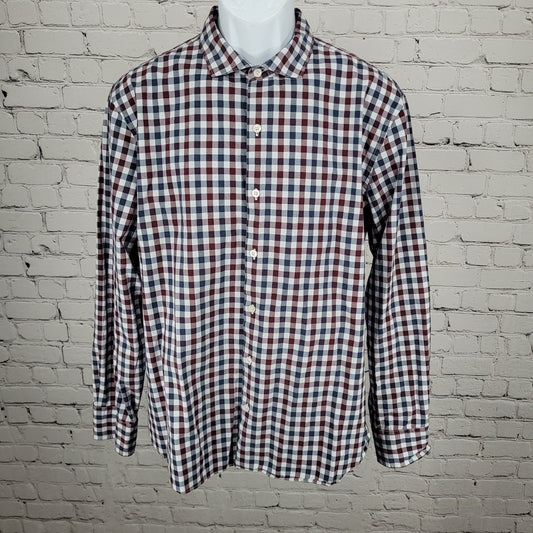 Bonobos Red Blue Check 100% Cotton Slim Fit Button Up Long Sleeve Shirt XL