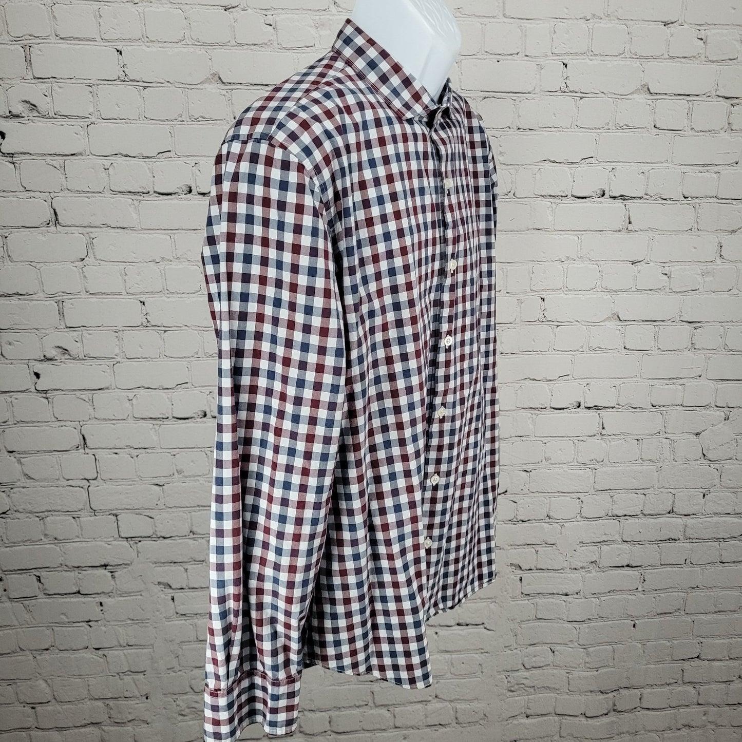 Bonobos Red Blue Check 100% Cotton Slim Fit Button Up Long Sleeve Shirt XL