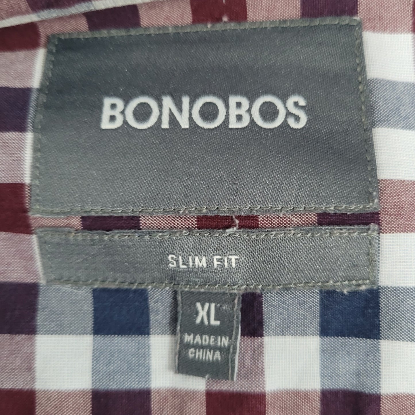 Bonobos Red Blue Check 100% Cotton Slim Fit Button Up Long Sleeve Shirt XL