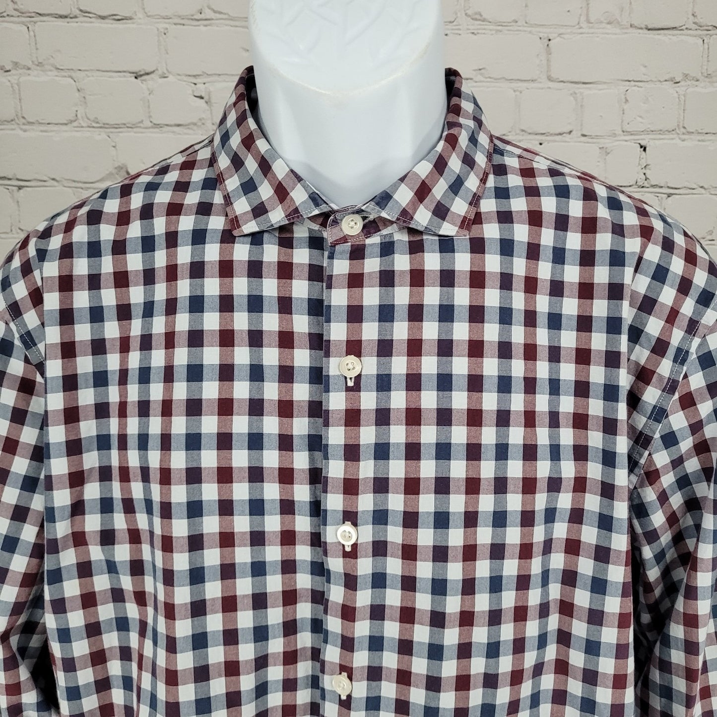Bonobos Red Blue Check 100% Cotton Slim Fit Button Up Long Sleeve Shirt XL
