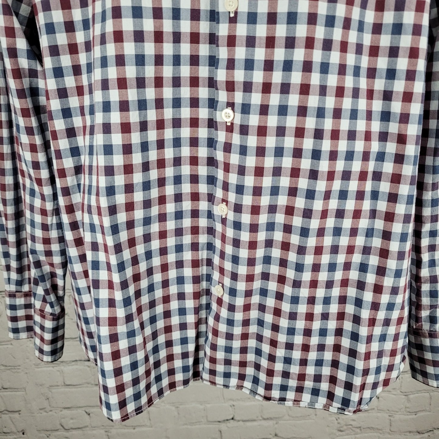 Bonobos Red Blue Check 100% Cotton Slim Fit Button Up Long Sleeve Shirt XL