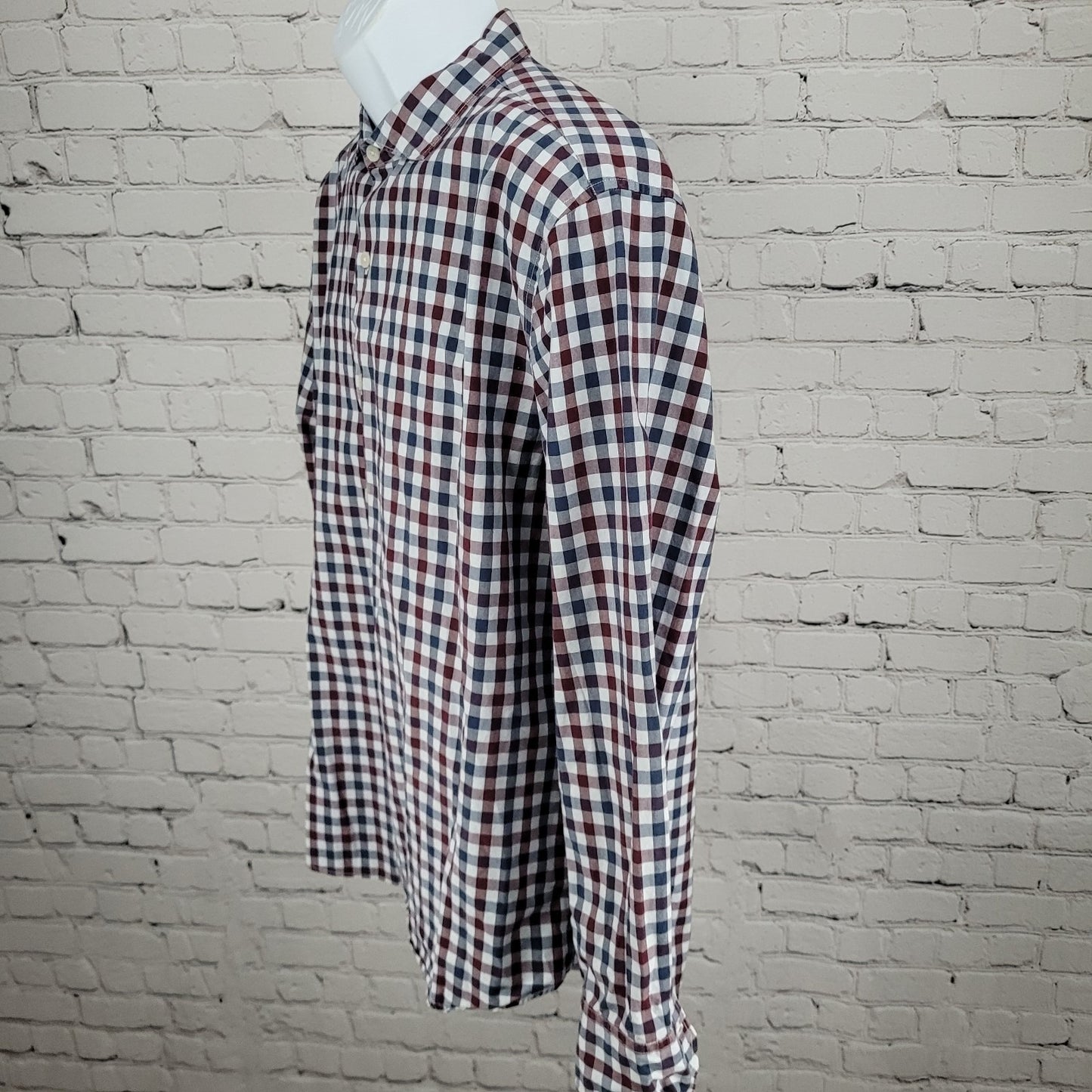 Bonobos Red Blue Check 100% Cotton Slim Fit Button Up Long Sleeve Shirt XL