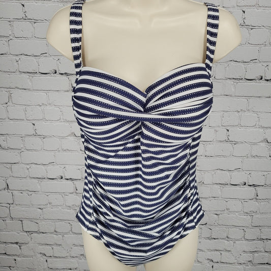 Nip Tuck Blue & White Striped Multi Fit Cup Padded One Piece Swimsuit Size 10