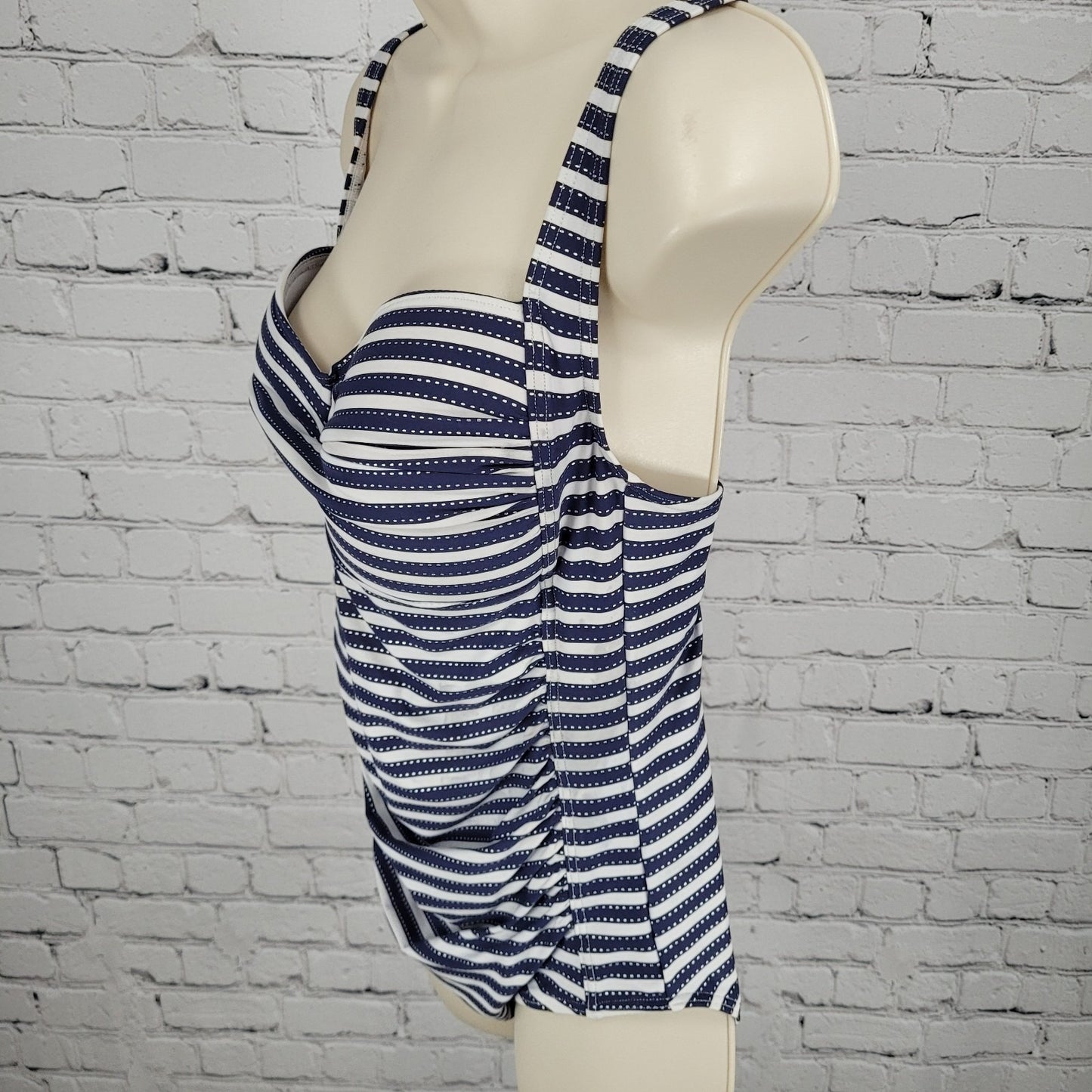 Nip Tuck Blue & White Striped Multi Fit Cup Padded One Piece Swimsuit Size 10