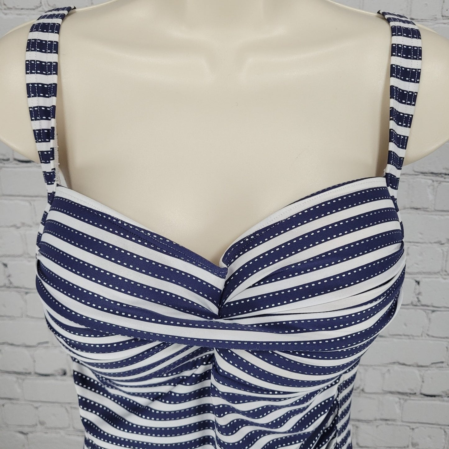 Nip Tuck Blue & White Striped Multi Fit Cup Padded One Piece Swimsuit Size 10