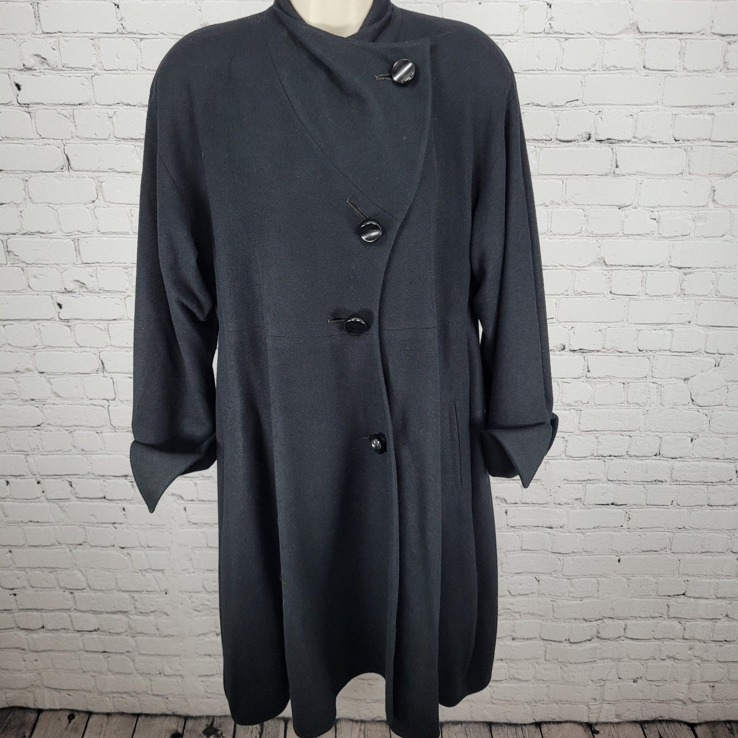 VTG Alik Singer New York Black 100% Cashmere Buttoned Long Jacket Size Small S