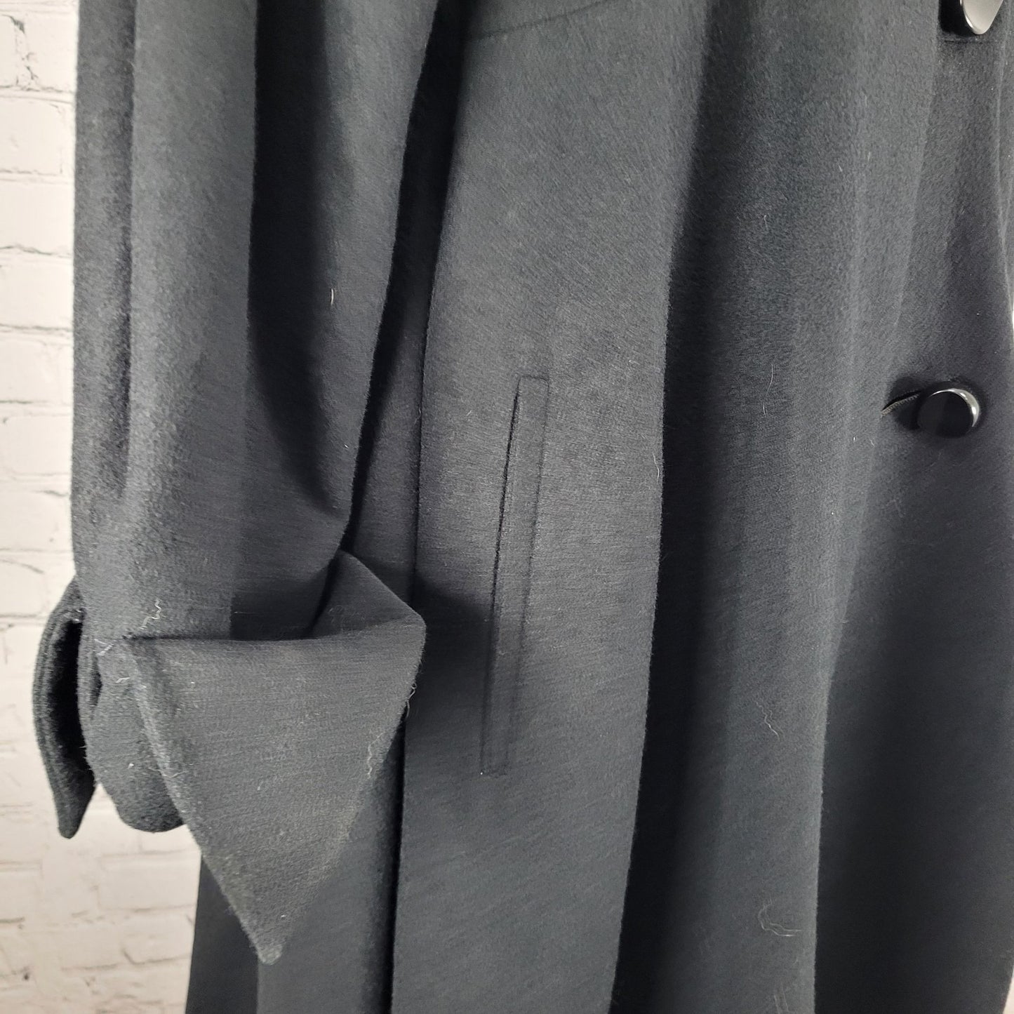 VTG Alik Singer New York Black 100% Cashmere Buttoned Long Jacket Size Small S