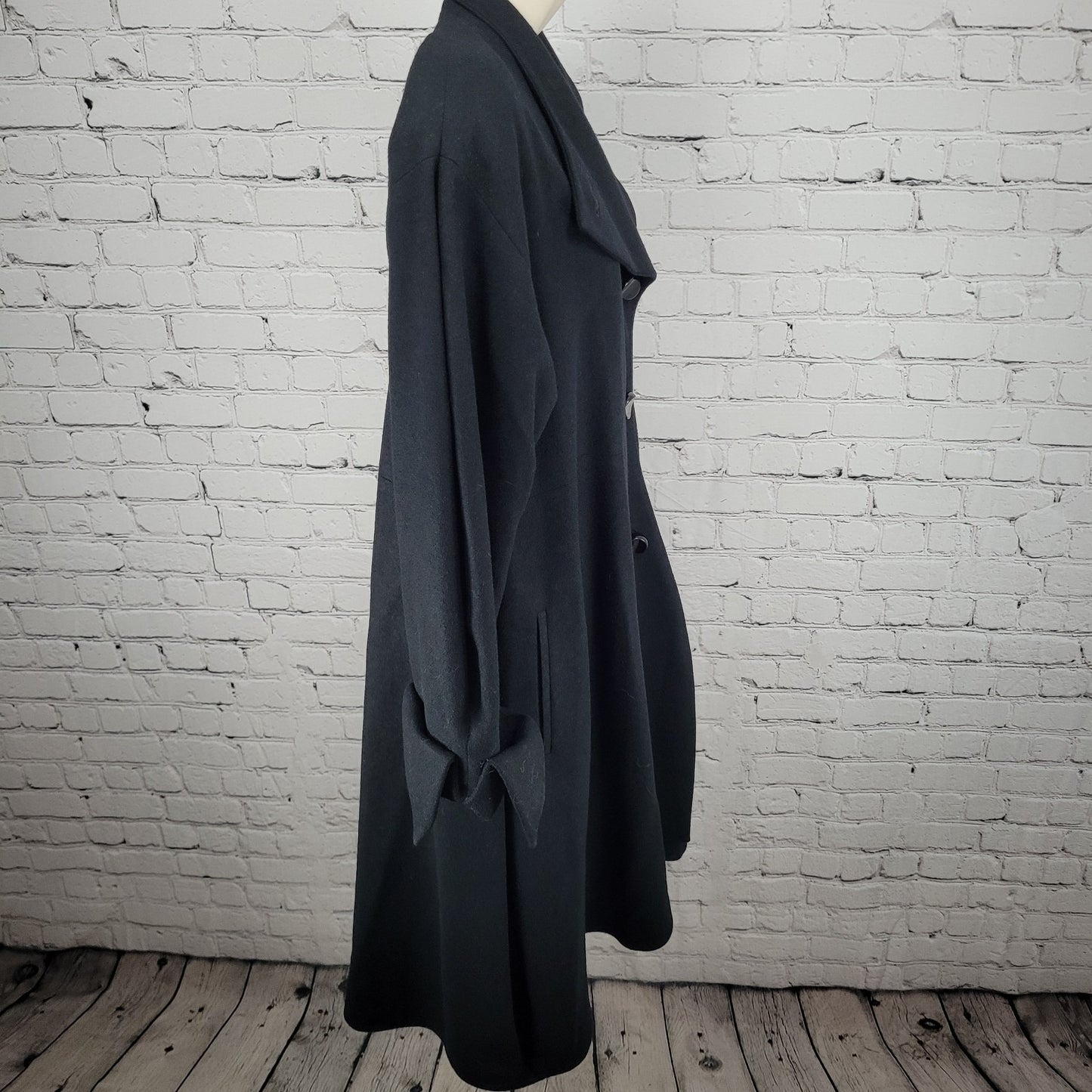 VTG Alik Singer New York Black 100% Cashmere Buttoned Long Jacket Size Small S