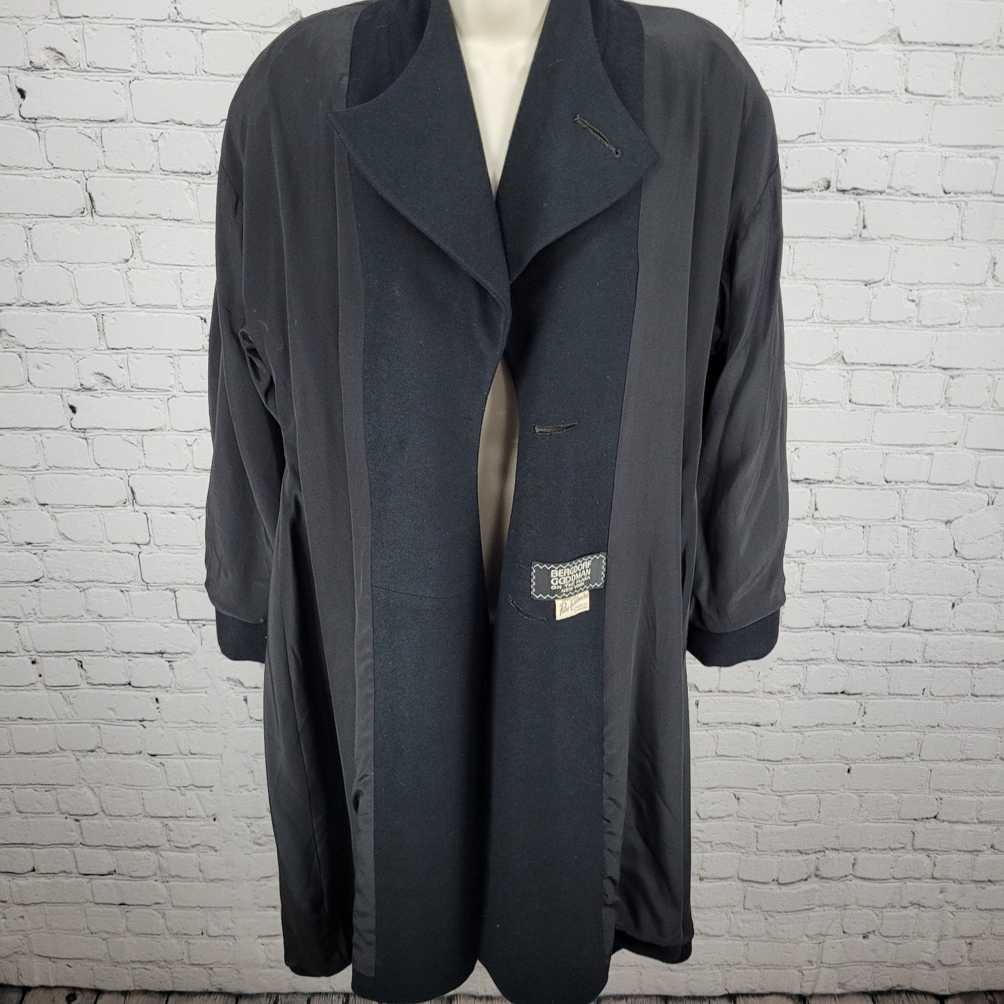 VTG Alik Singer New York Black 100% Cashmere Buttoned Long Jacket Size Small S