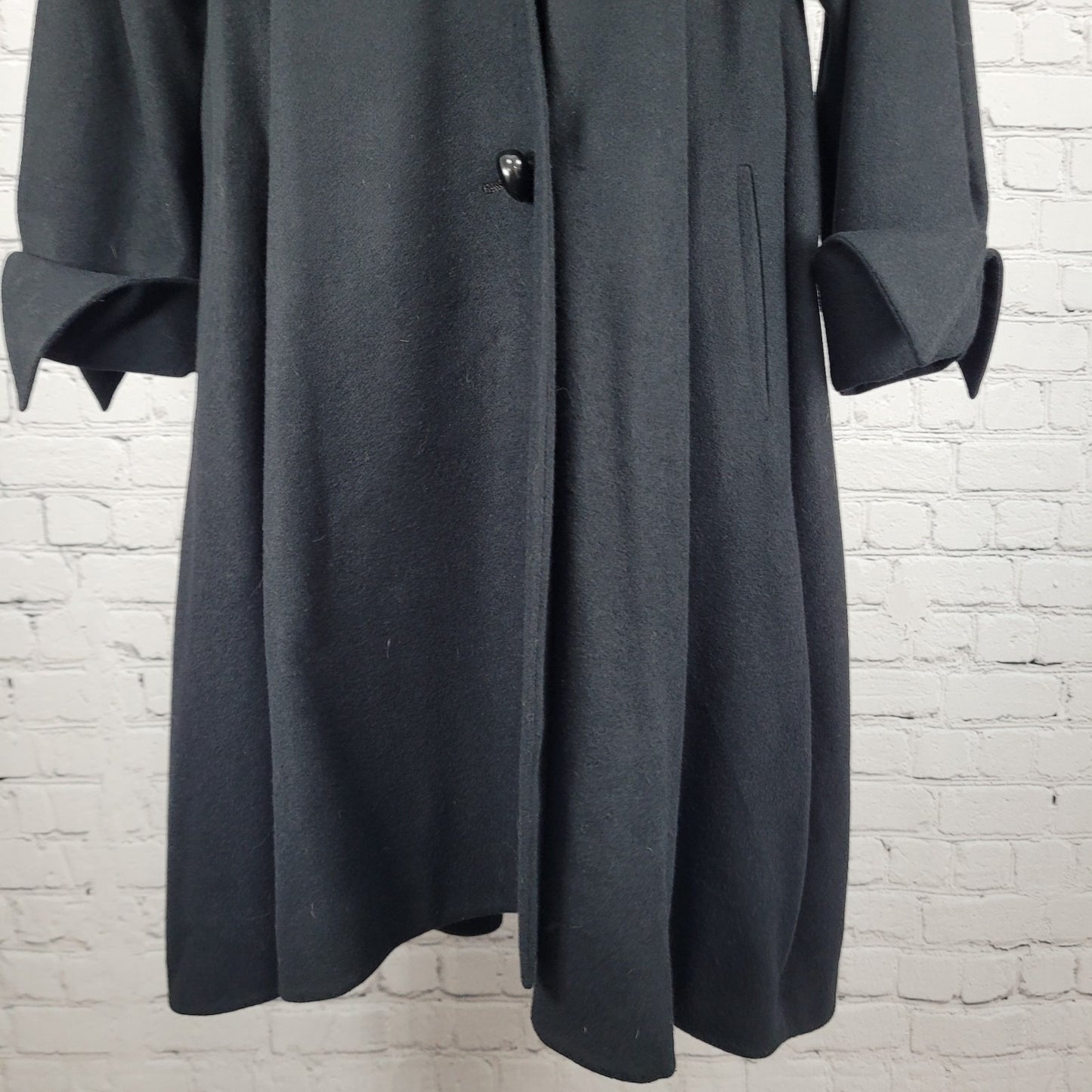 VTG Alik Singer New York Black 100% Cashmere Buttoned Long Jacket Size Small S