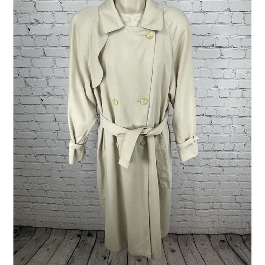 VTG London Fog Beige Belted Lightweight Lined Trench Coat USA Made Size 8