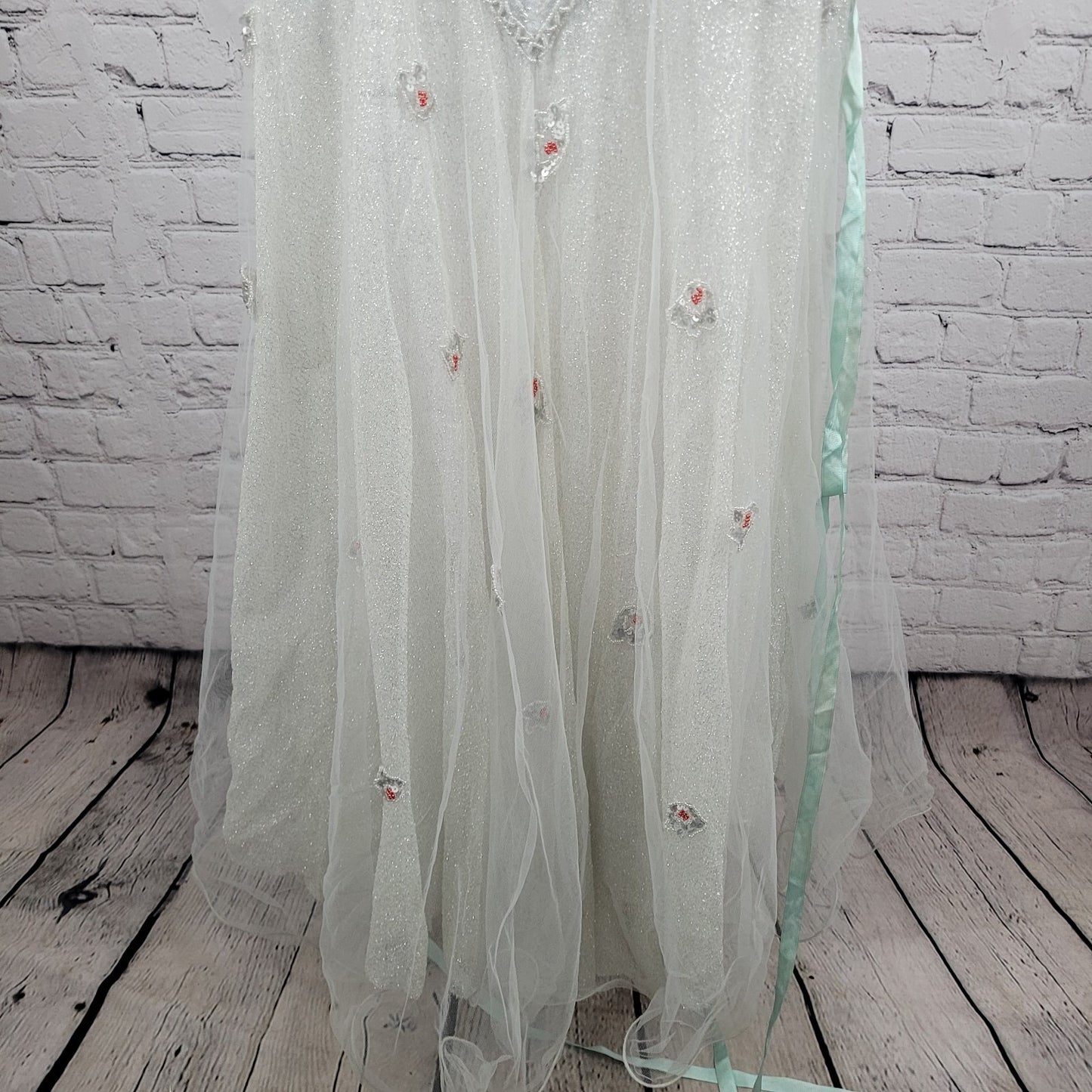 VTG Tiffany Designs Silver Beaded Sequin Strappy Lace Up Mermaid Formal Dress 8