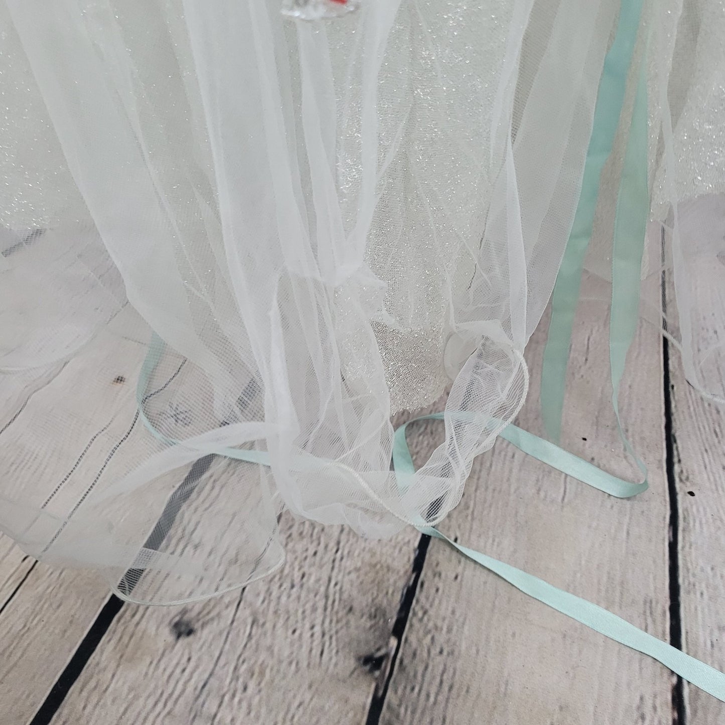 VTG Tiffany Designs Silver Beaded Sequin Strappy Lace Up Mermaid Formal Dress 8