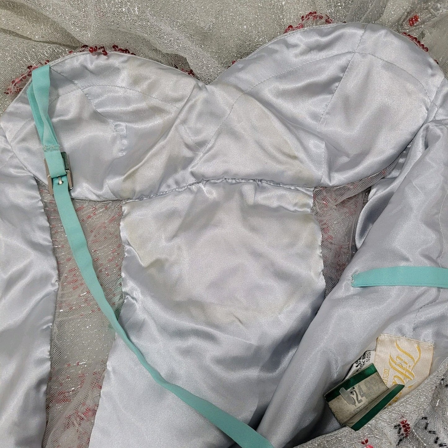 VTG Tiffany Designs Silver Beaded Sequin Strappy Lace Up Mermaid Formal Dress 8