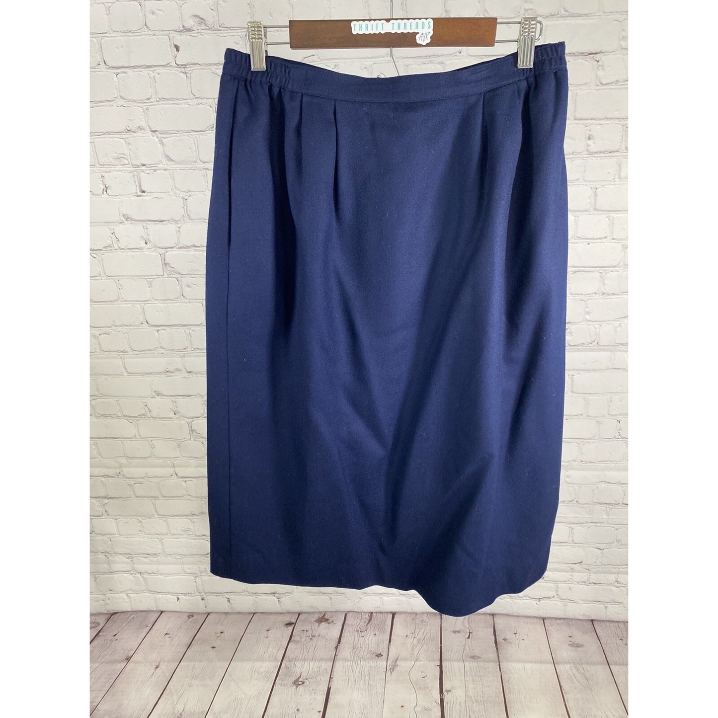 VTG Schrader Custom Separates Blue 100% Wool Pleated Straight Midi Skirt 16W