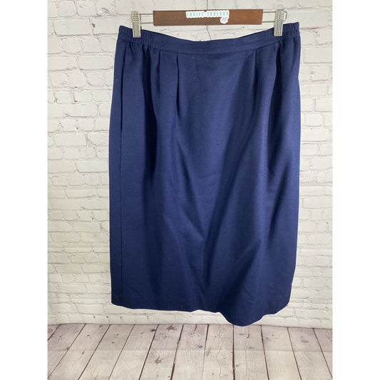 VTG Schrader Custom Separates Blue 100% Wool Pleated Straight Midi Skirt 16W