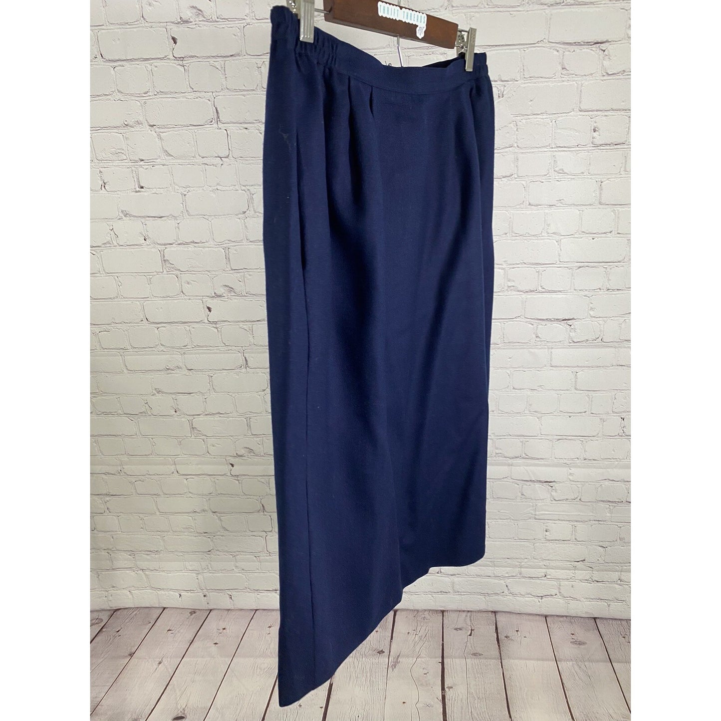 VTG Schrader Custom Separates Blue 100% Wool Pleated Straight Midi Skirt 16W