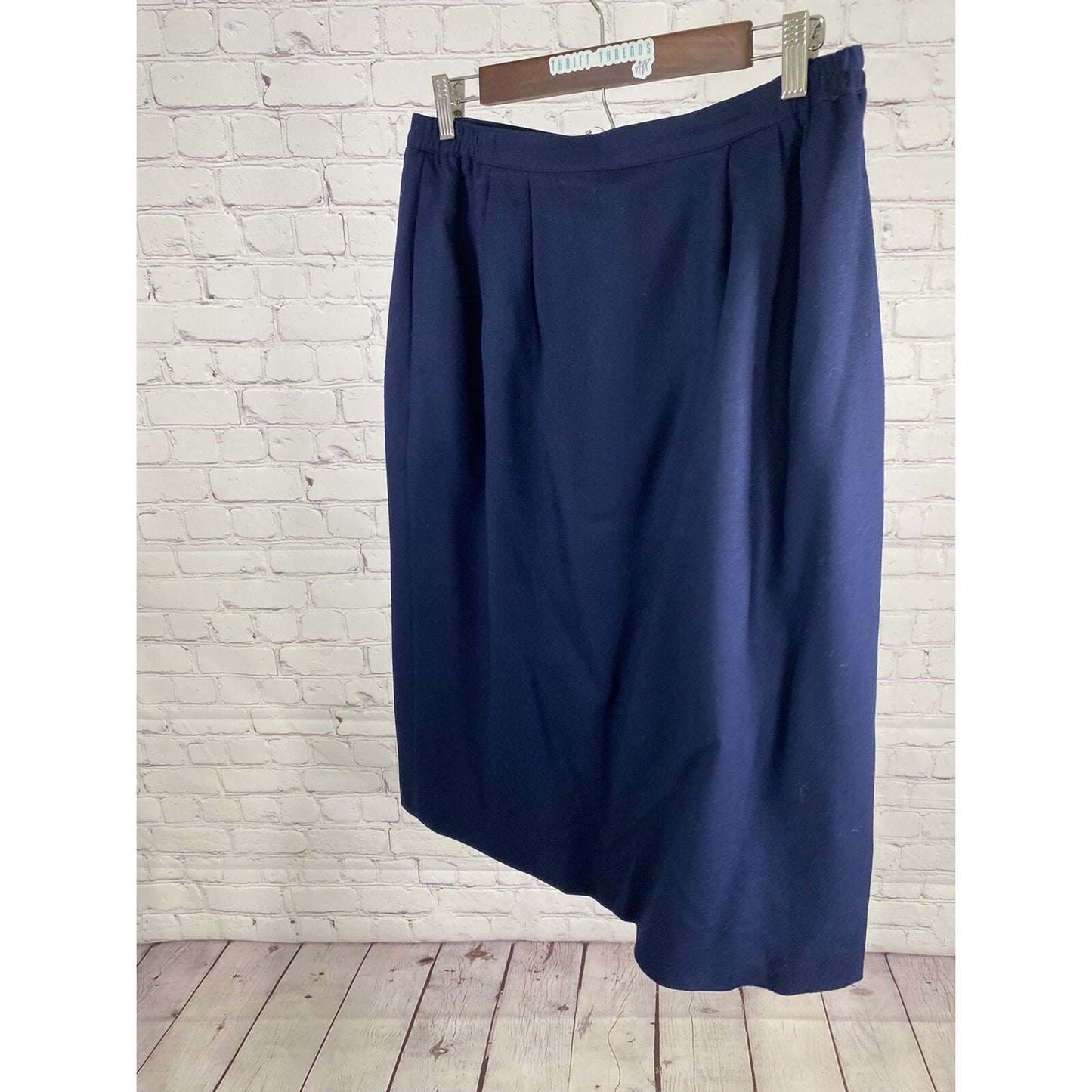 VTG Schrader Custom Separates Blue 100% Wool Pleated Straight Midi Skirt 16W