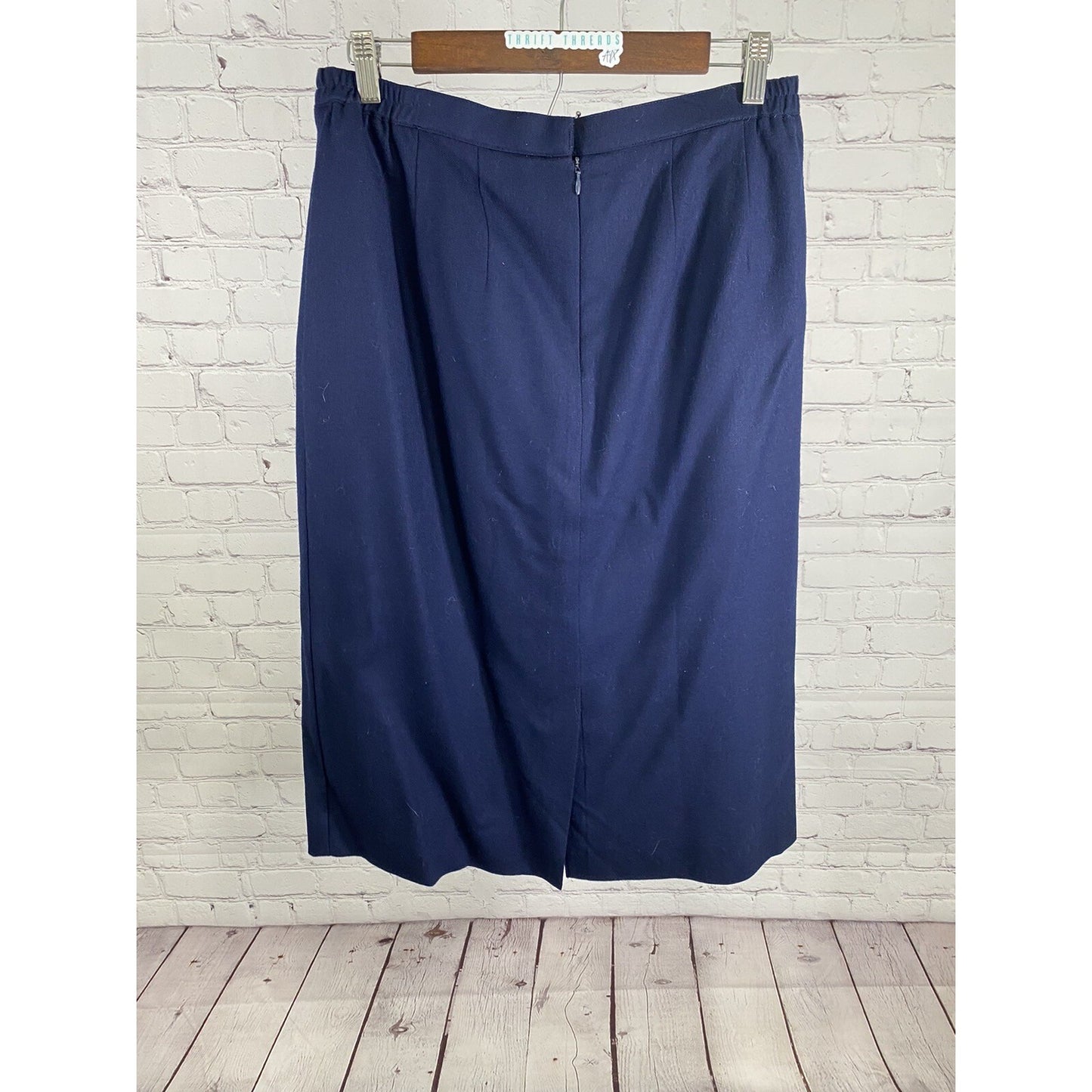 VTG Schrader Custom Separates Blue 100% Wool Pleated Straight Midi Skirt 16W