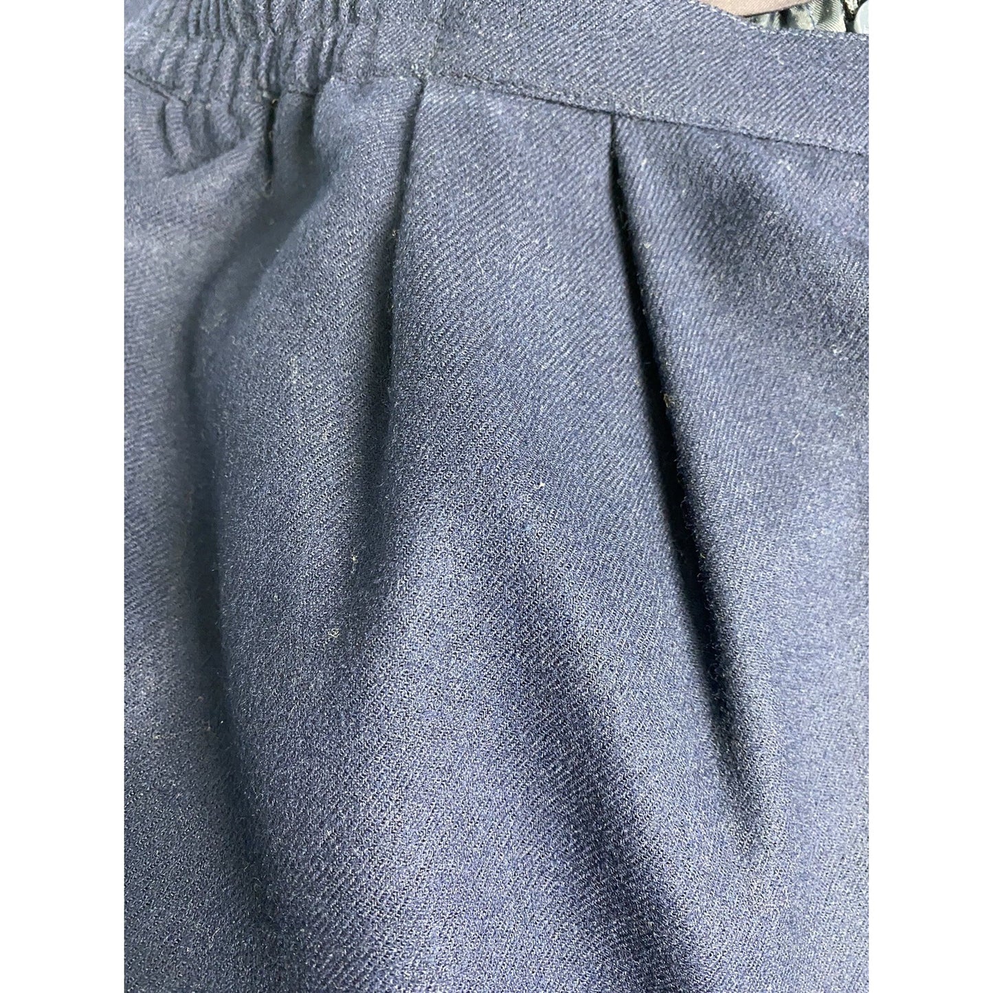 VTG Schrader Custom Separates Blue 100% Wool Pleated Straight Midi Skirt 16W