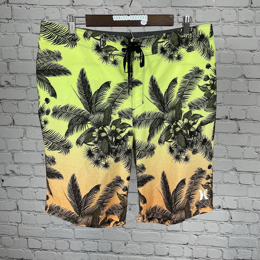 Hurley Neon Tropical Floral Phantom Board Shorts Swim Trucks Zip Pocket Size 34