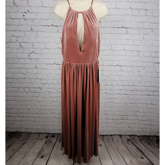 NWT Renz Bridal Pink Velvet Sleeveless Side Slit Bridesmaid Dress Size Small S
