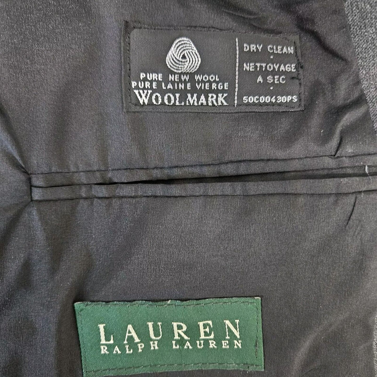 Lauren Ralph Lauren 2 Button Gray 100% Wool Pin Strip Blazer Sport Coat 44R