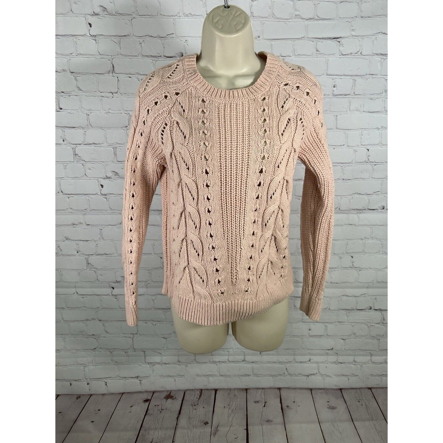 Lucky Brand Pink Open Knit Pullover Long Sleeve Cotton/Poly/Wool Sweater S
