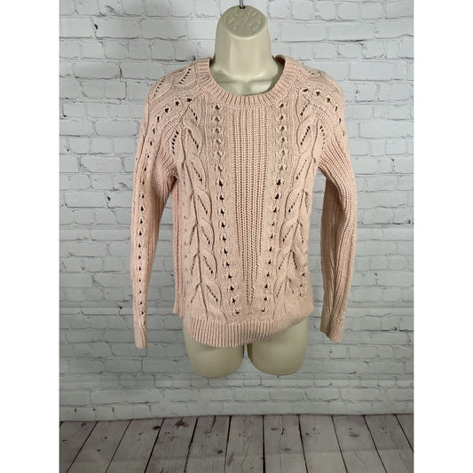 Lucky Brand Pink Open Knit Pullover Long Sleeve Cotton/Poly/Wool Sweater S