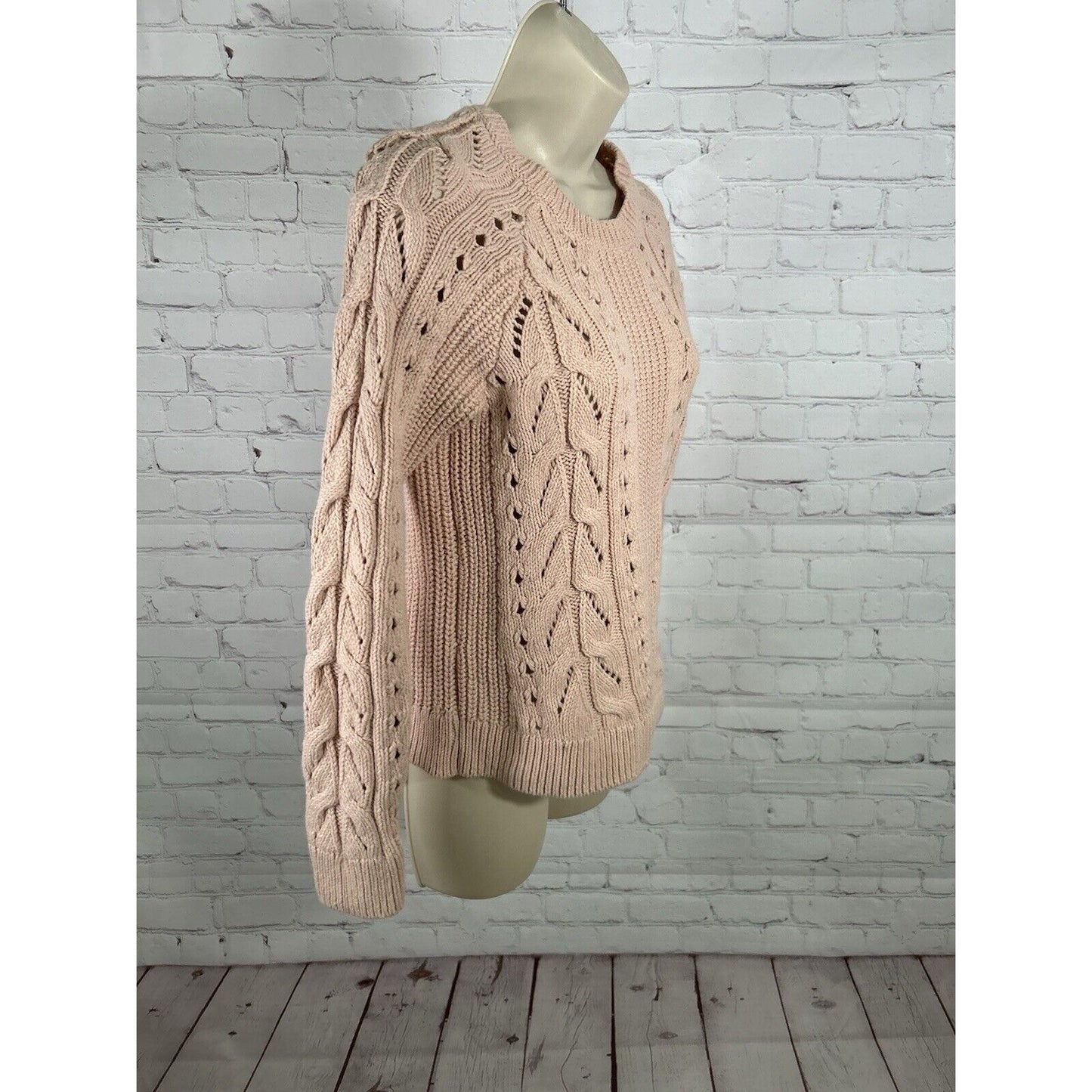 Lucky Brand Pink Open Knit Pullover Long Sleeve Cotton/Poly/Wool Sweater S