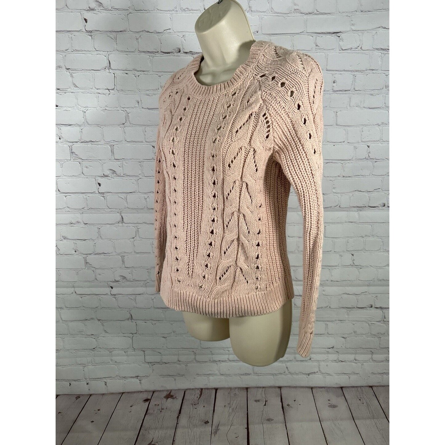 Lucky Brand Pink Open Knit Pullover Long Sleeve Cotton/Poly/Wool Sweater S
